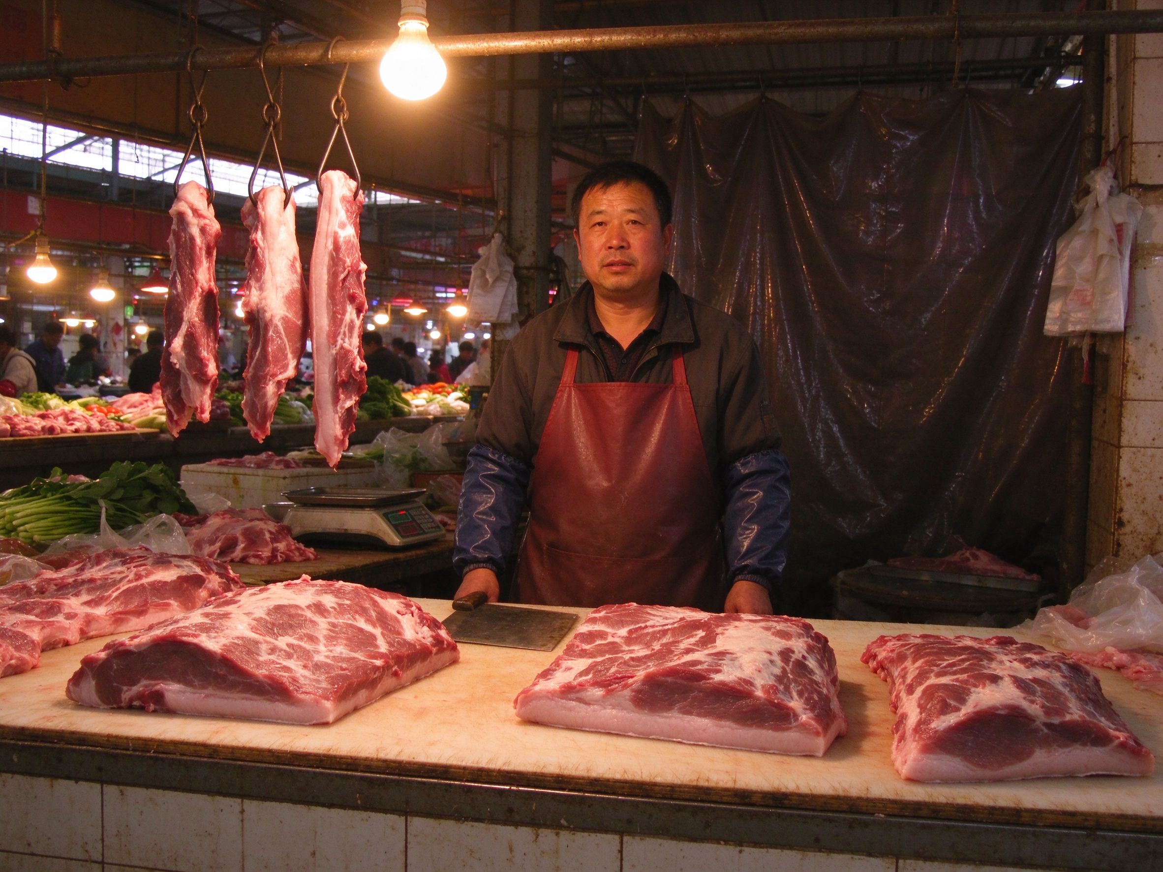 菜市场猪肉摊位